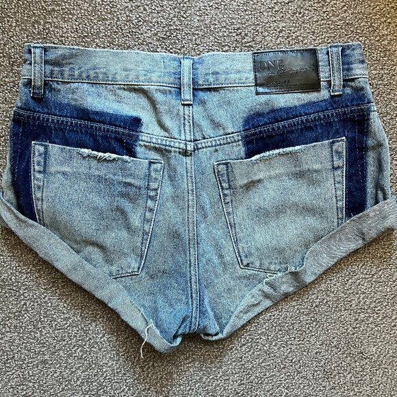 ONE X ONETEASPOON Distressed Cutoff DENIM SHORTS Micro Mini Jorts | Sz 26 - Picture 2 of 9